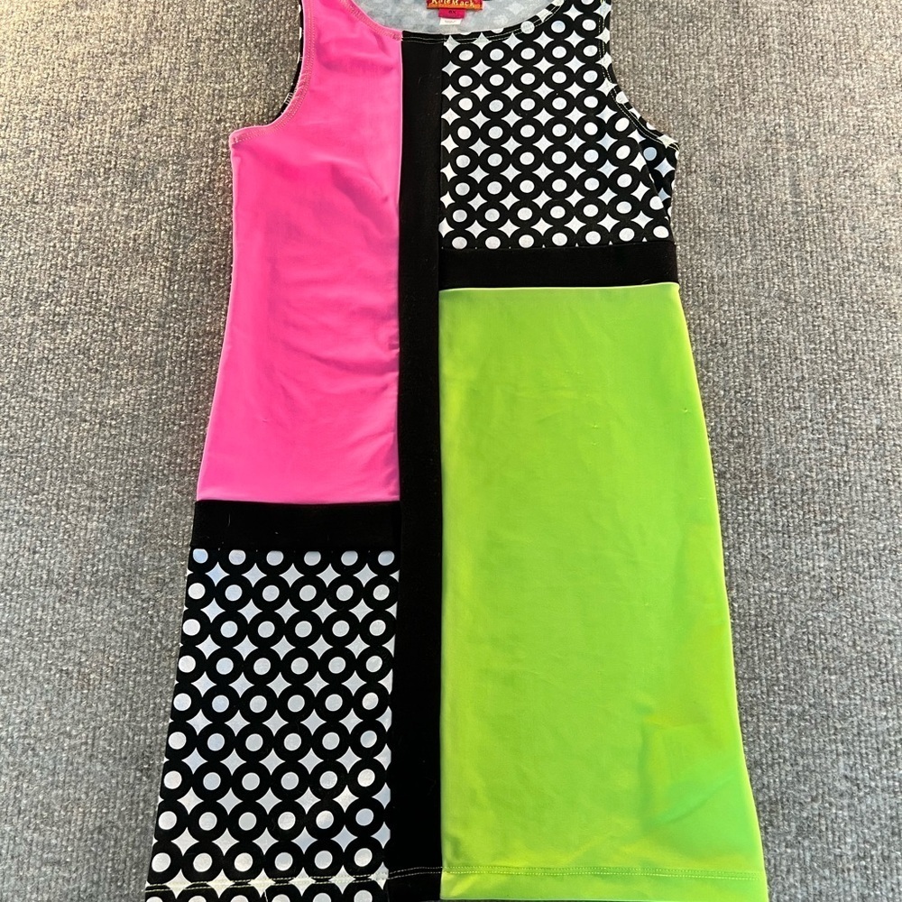 Kate Mack Pink and Green Geometric Kids Dress